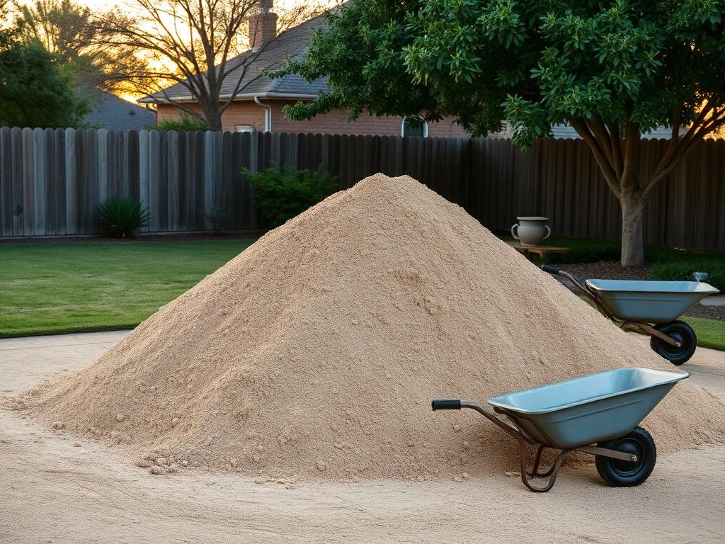Pile of washed masonry sand delivered beside a backyard pad