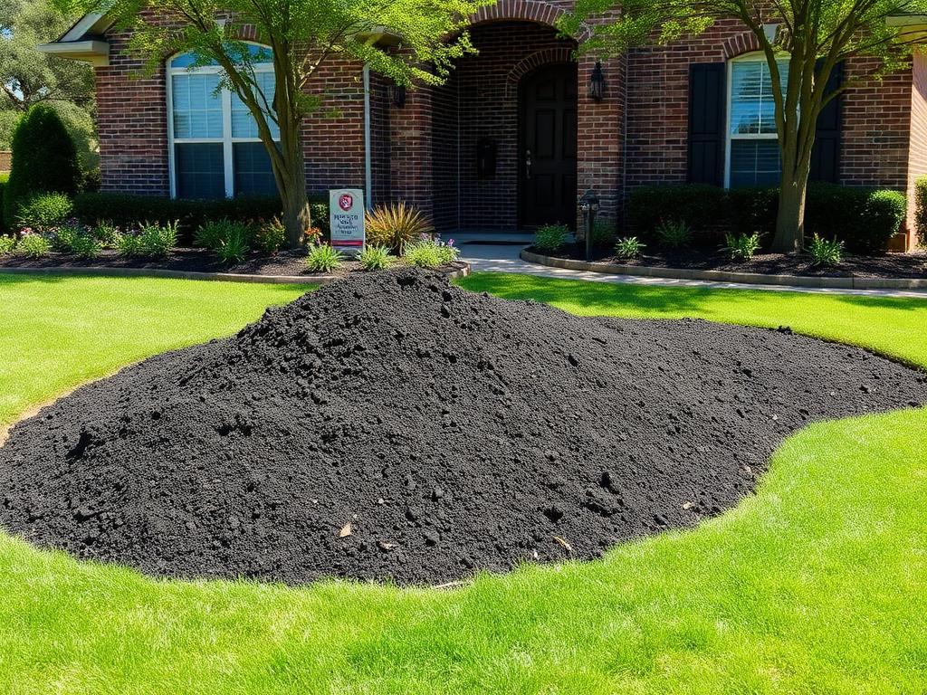 Screened topsoil delivered for front yard flower beds at a brick home